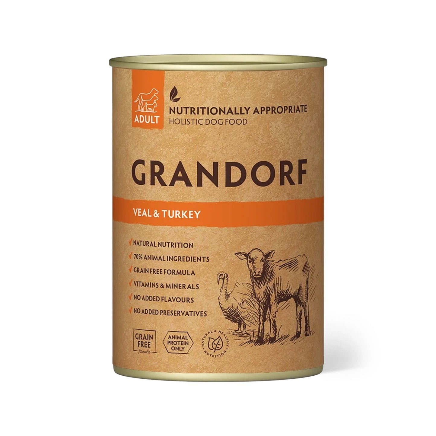 GRANDORF Adult Märkäruoka, Vasikka ja Kalkkuna 400g