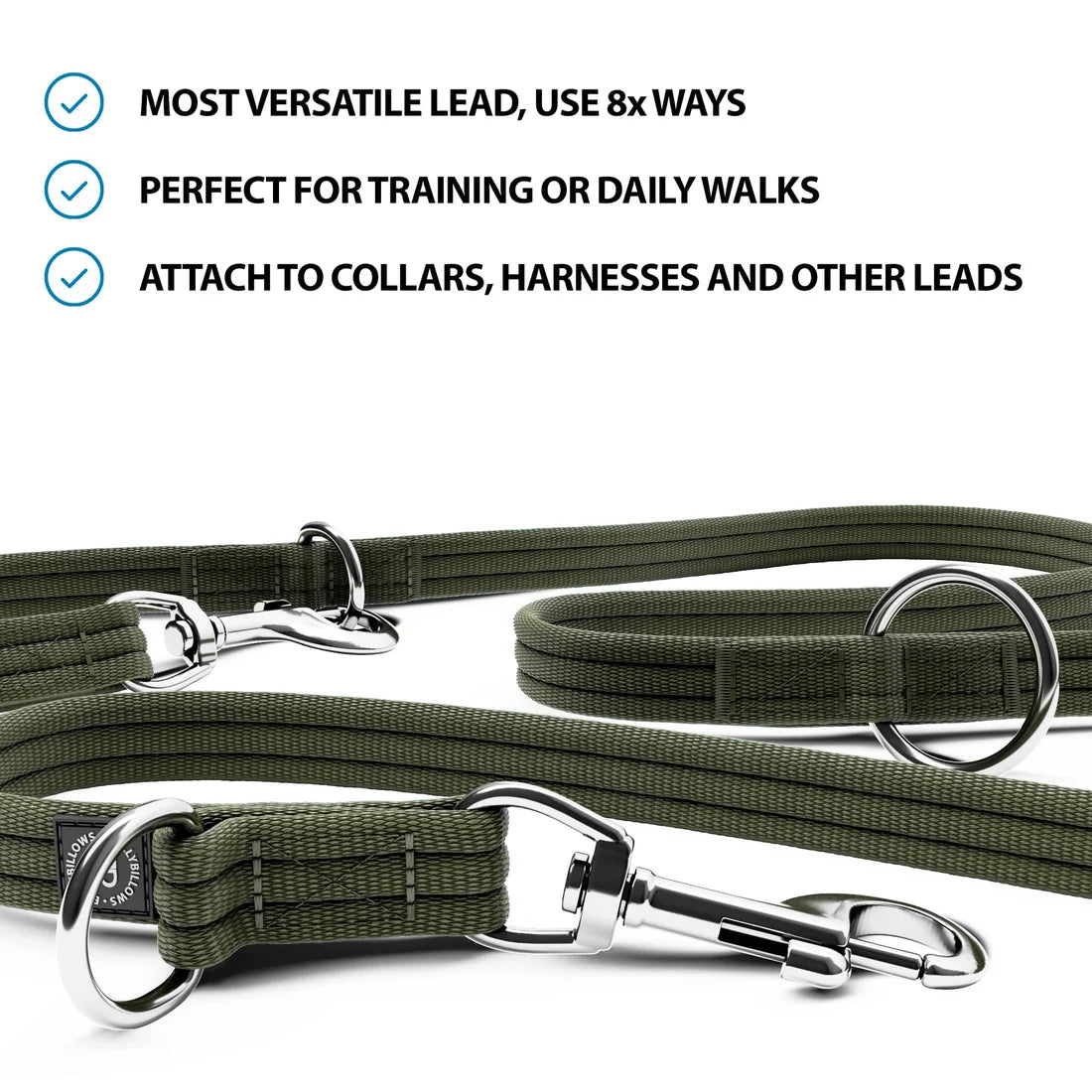 BullyBillows Training Double Ended Dog Leash, KHAKI – Monitoimitalutin, 2 m