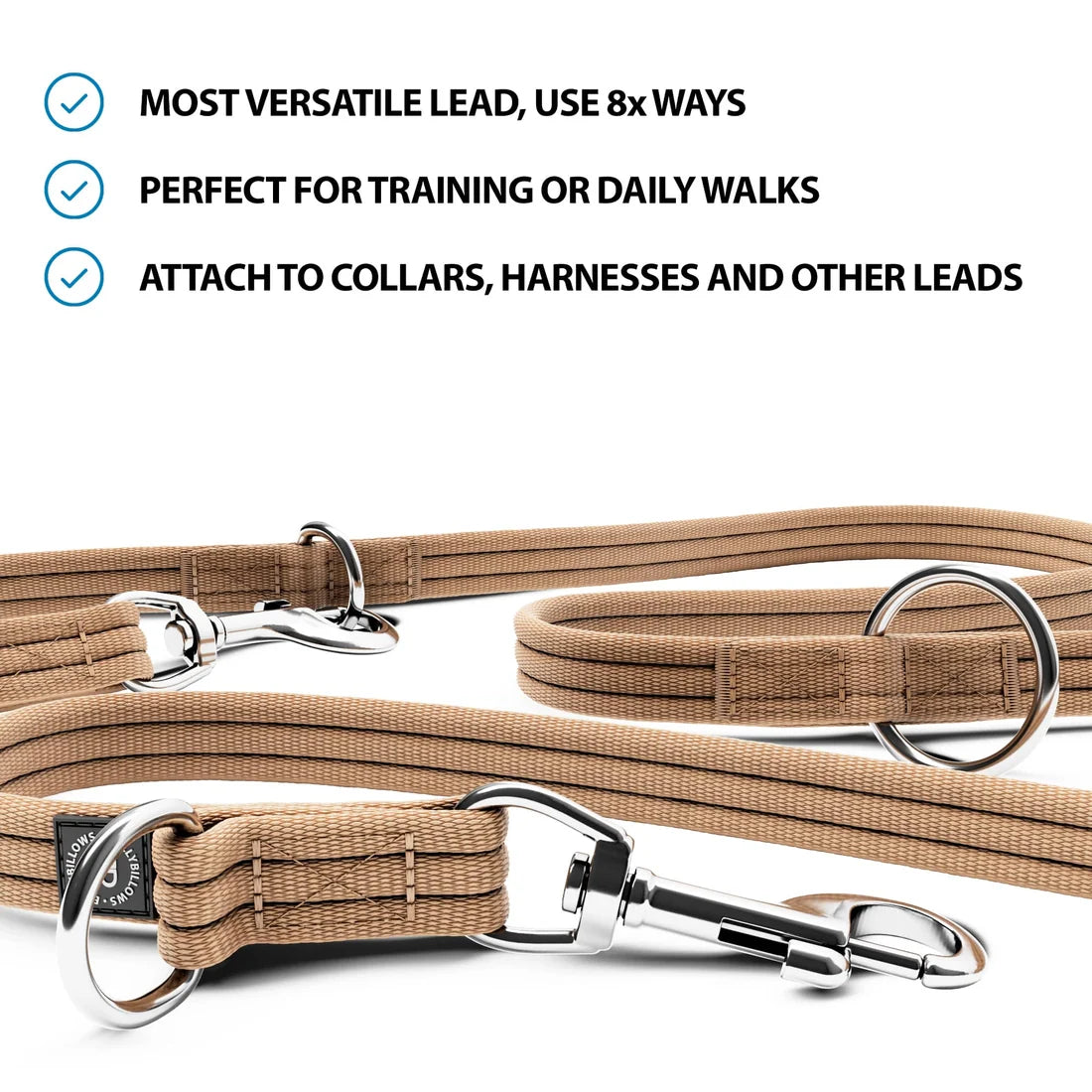 BullyBillows Training Double Ended Dog Leash, TAN – Monitoimitalutin, 2 m