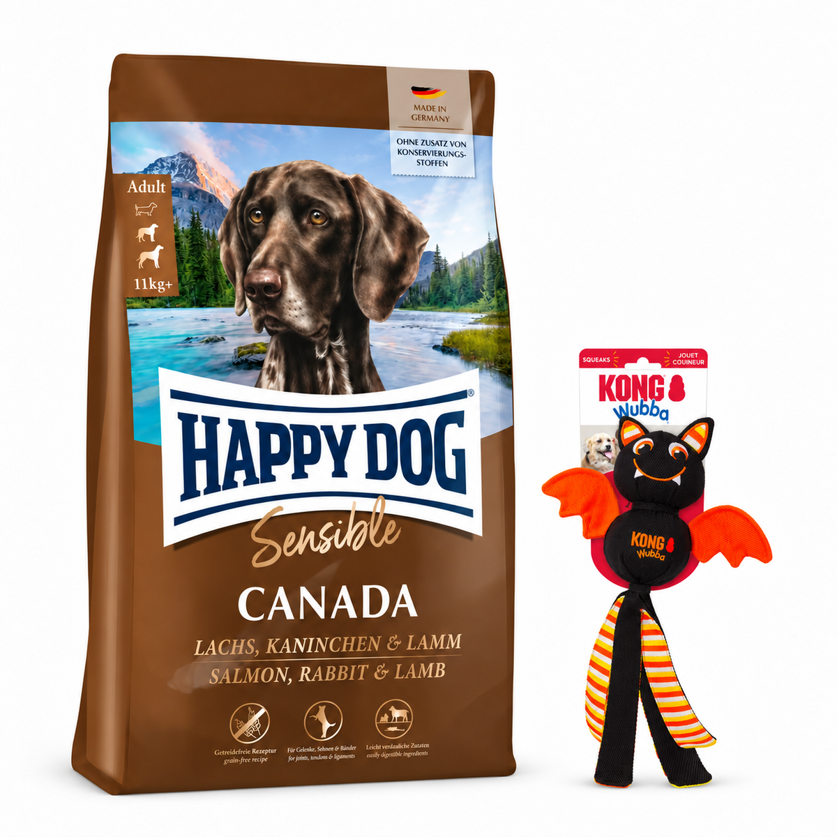 Halloween-paketti: Happy Dog Canada 11 kg + Lepakko