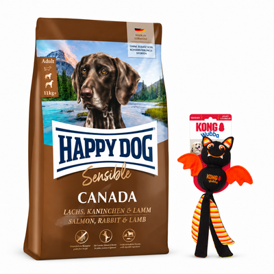 Halloween-paketti: Happy Dog Canada 11 kg + Lepakko