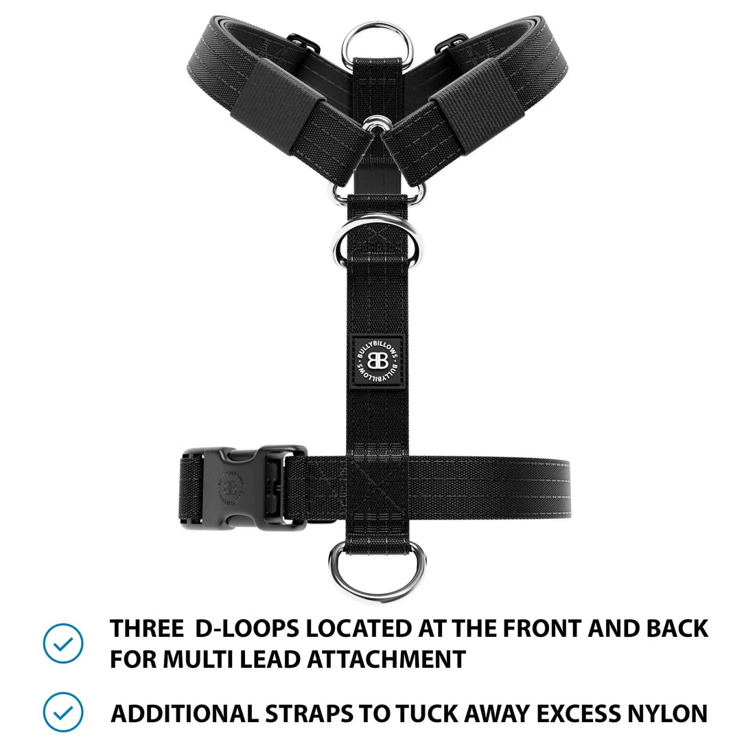BullyBillows Anti-Pull TRI-Harness®, BLACK – Koulutusvaljaat kaikille roduille