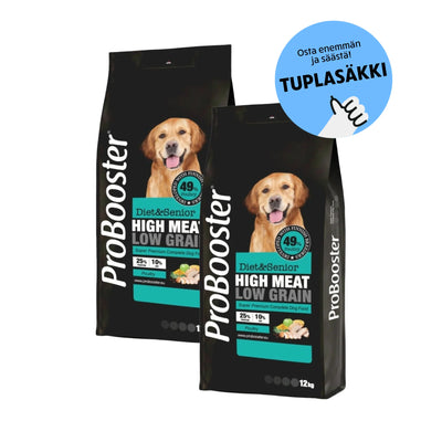 Tuplasäkkitarjous 2x12kg ProBooster Adult Diet & Senior Chicken