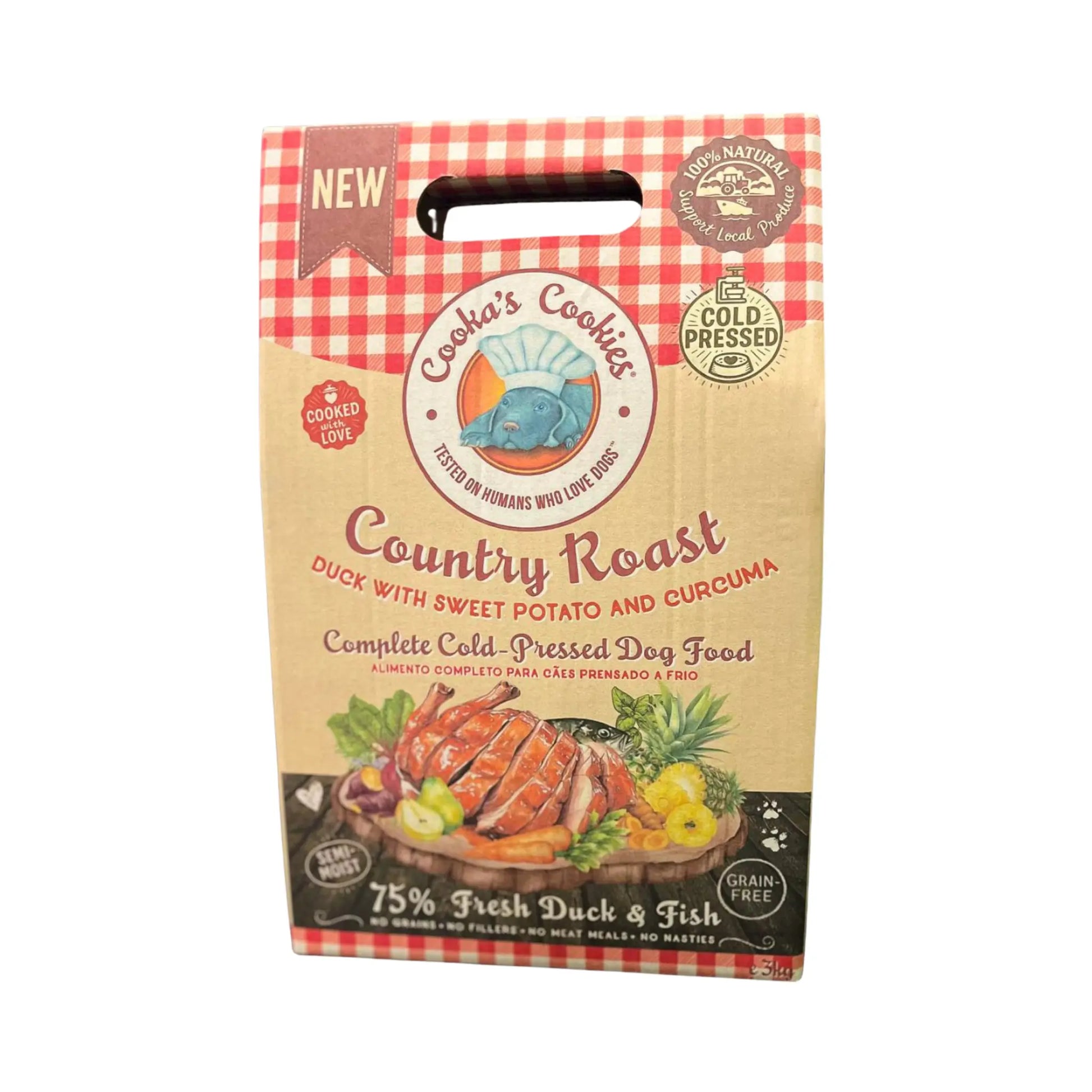 Cooka's Cookies Country Roast kylmäpuristettu täysravinto koirille ankka ja kala 3 kg pakkaus