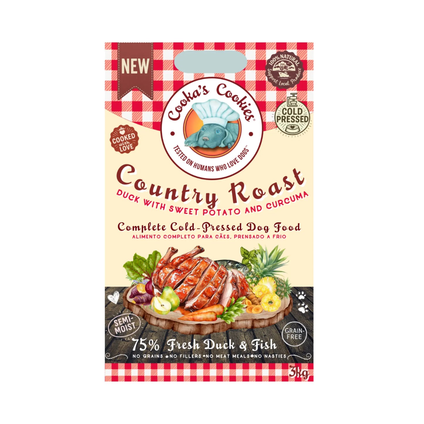 Cooka's Cookies Country Roast kylmäpuristettu täysravinto koirille ankka ja kala 3 kg